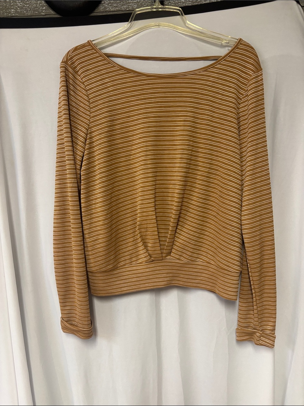 Daytrip Mustard and White Striped Long-Sleeve Cropped Top